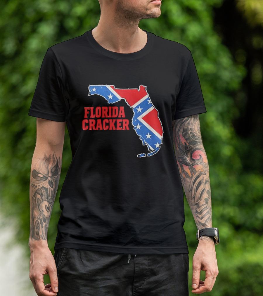 Florida Cracker Distressed Confederate Flag State Map Southern Pride T-Shirt