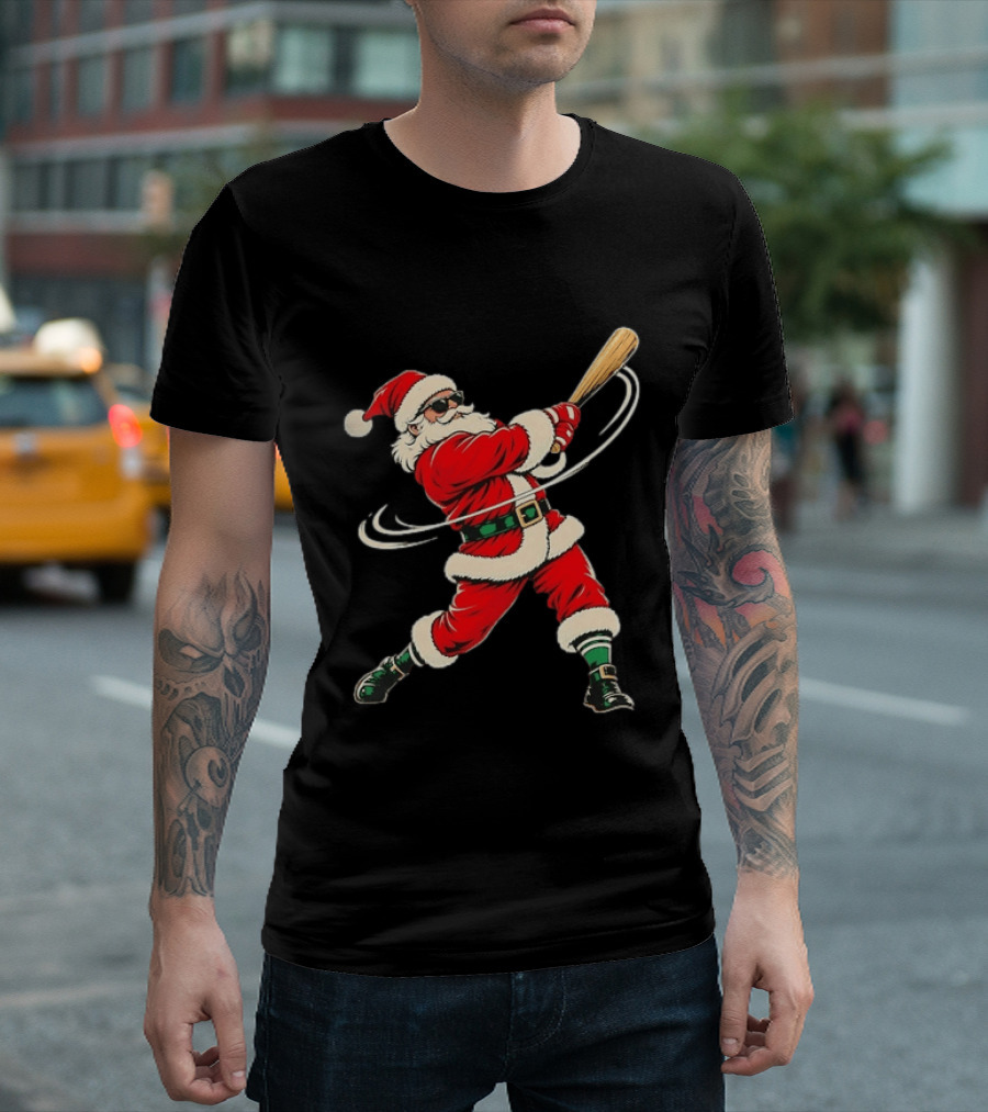 Santa Claus Baseball Bat Christmas Sports Holiday Fun T-Shirt