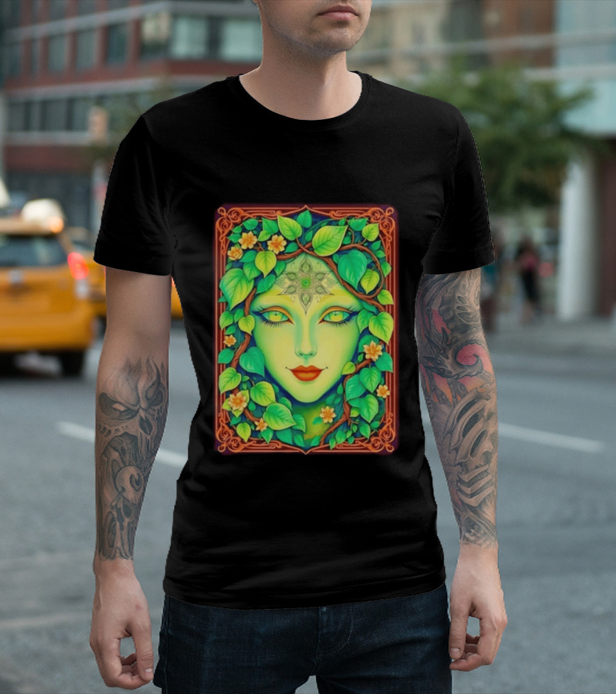 Dream Creations Enchanted Green Forest Goddess With Floral Accents T-Shirt