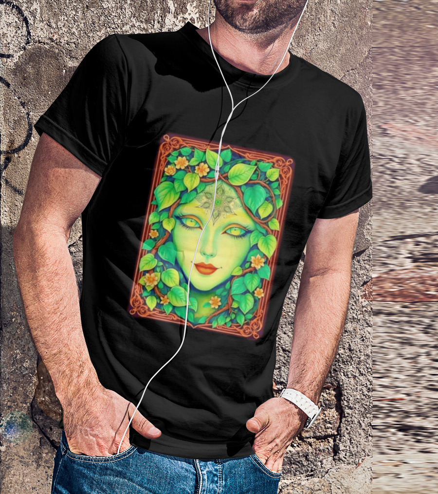 Dream Creations Enchanted Green Forest Goddess With Floral Accents T-Shirt
