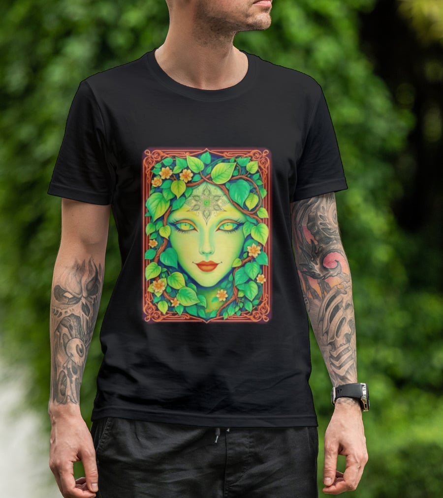 Dream Creations Enchanted Green Forest Goddess With Floral Accents T-Shirt