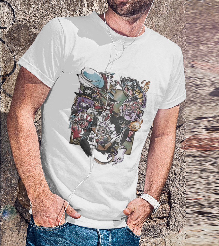 One Piece And Pokémon Crossover Featuring Iconic Characters T-Shirt