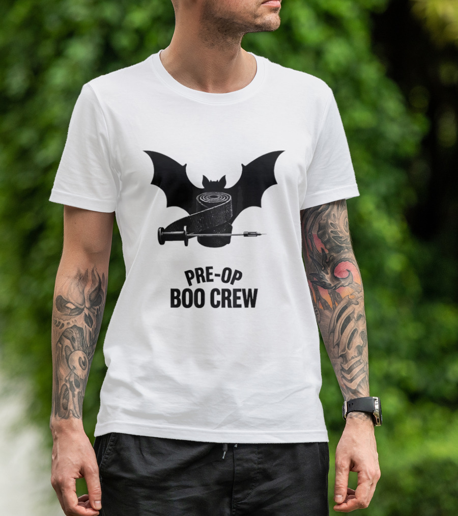 Halloween Pre Op Boo Crew Bat Syringe Nurse T-Shirt