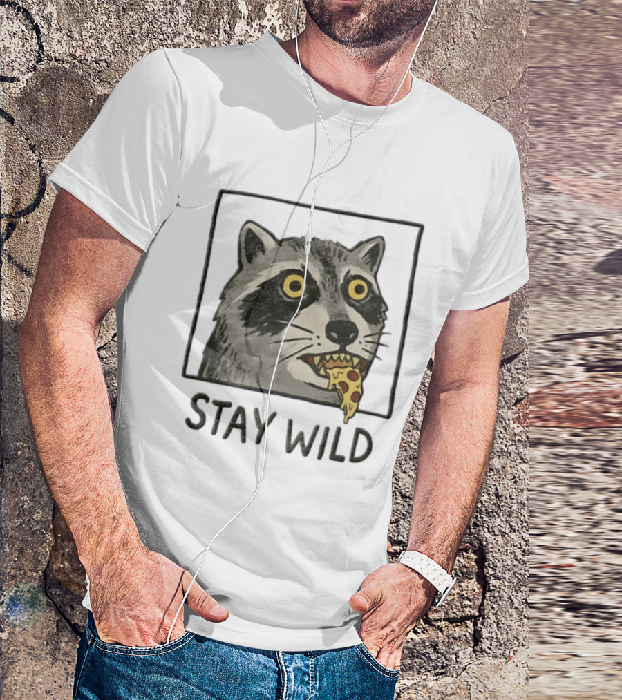 Raccoon Eating Pizza Stay Wild Meme T-Shirt