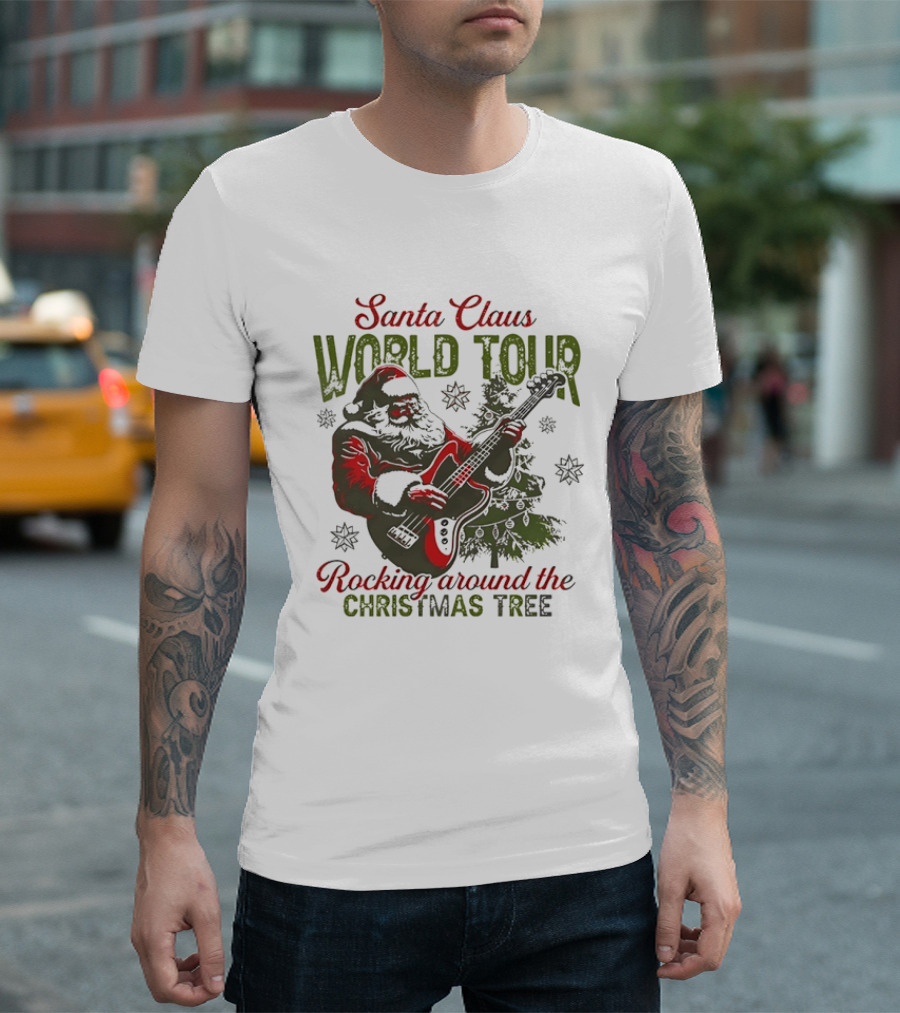 Santa Claus World Tour Rocking Around The Christmas Tree Holiday Music Adventure T-Shirt
