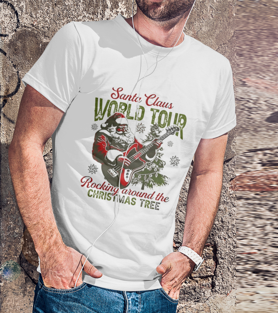 Santa Claus World Tour Rocking Around The Christmas Tree Holiday Music Adventure T-Shirt