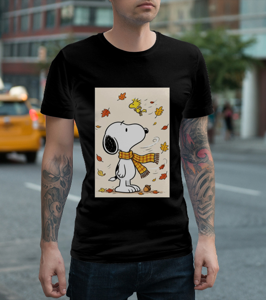 It's Officially Fall With Snoopy And Woodstock Celebrating Autumn Leaves T-Shirt