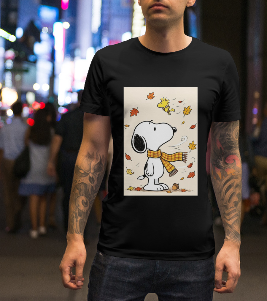 It's Officially Fall With Snoopy And Woodstock Celebrating Autumn Leaves T-Shirt
