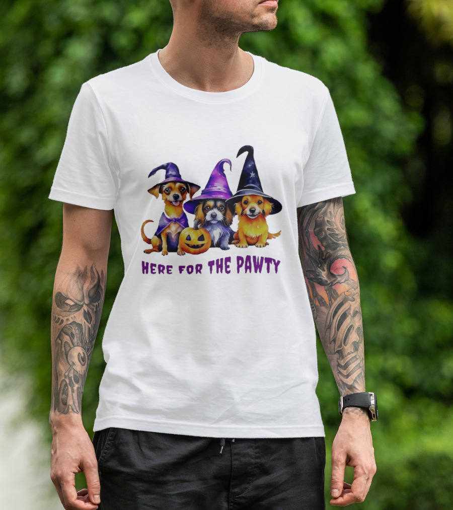 Halloween Witch Dogs Here For The Pawty T-Shirt