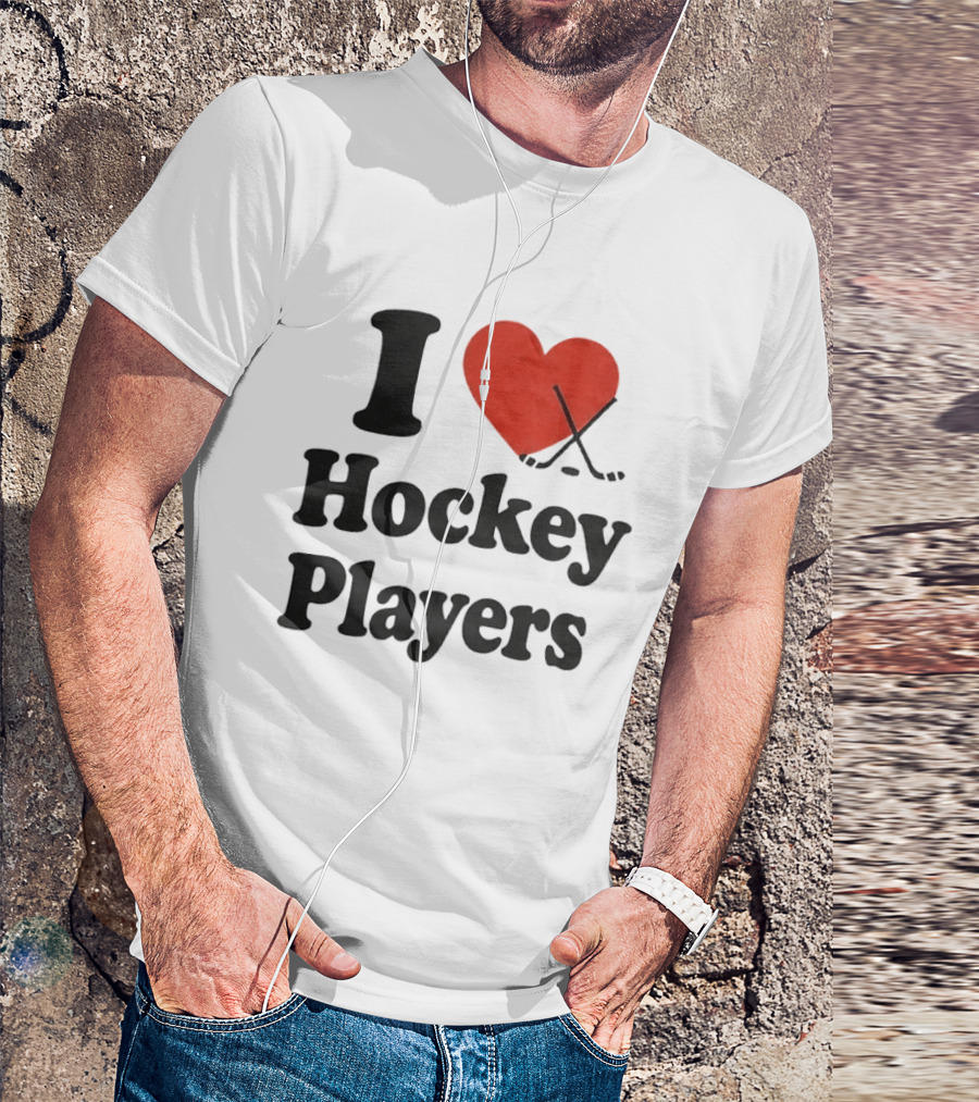 I Love Hockey Players Heart With Crossed Sticks T-Shirt