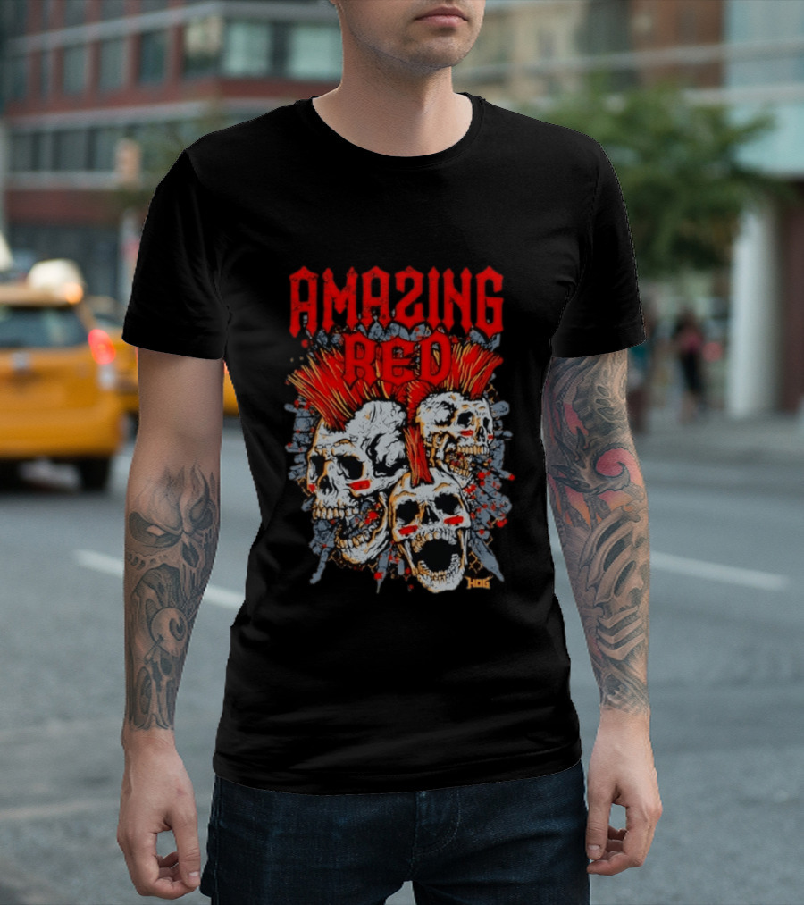 Amazing Red Hog Skulls Mohawk Trio T-Shirt