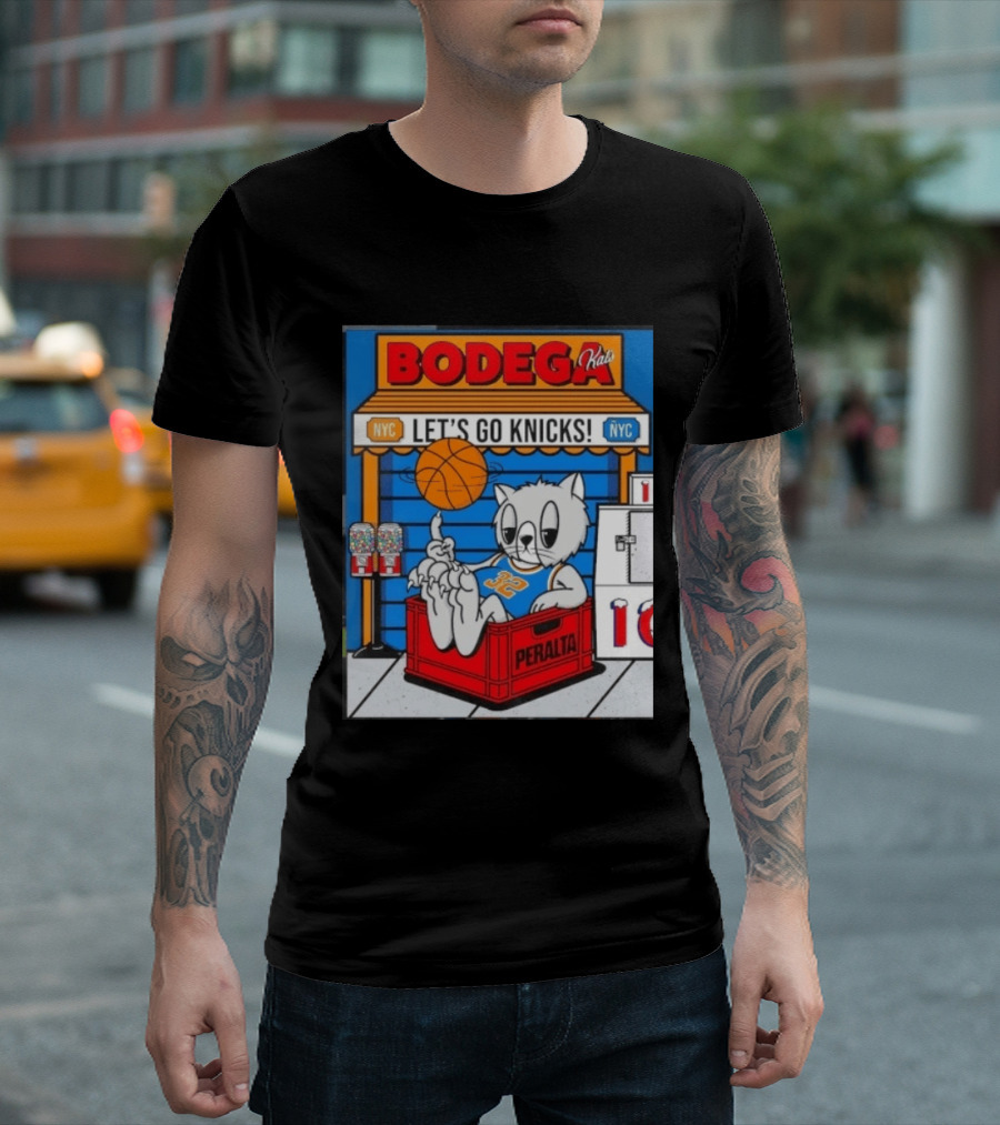 Bodega Kats NYC Let's Go Knicks No 32 Peralta Cat T-Shirt