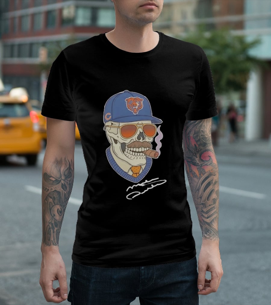 Mike Ditka Chicago Bears Skull Cigar Cap Mustache Sunglasses T-Shirt