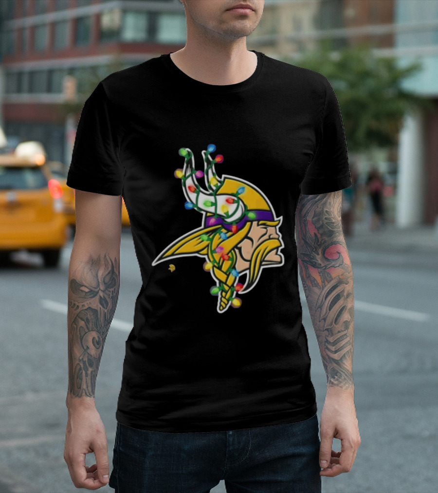 Minnesota Vikings Viking Head Christmas Lights Festive Decor T-Shirt