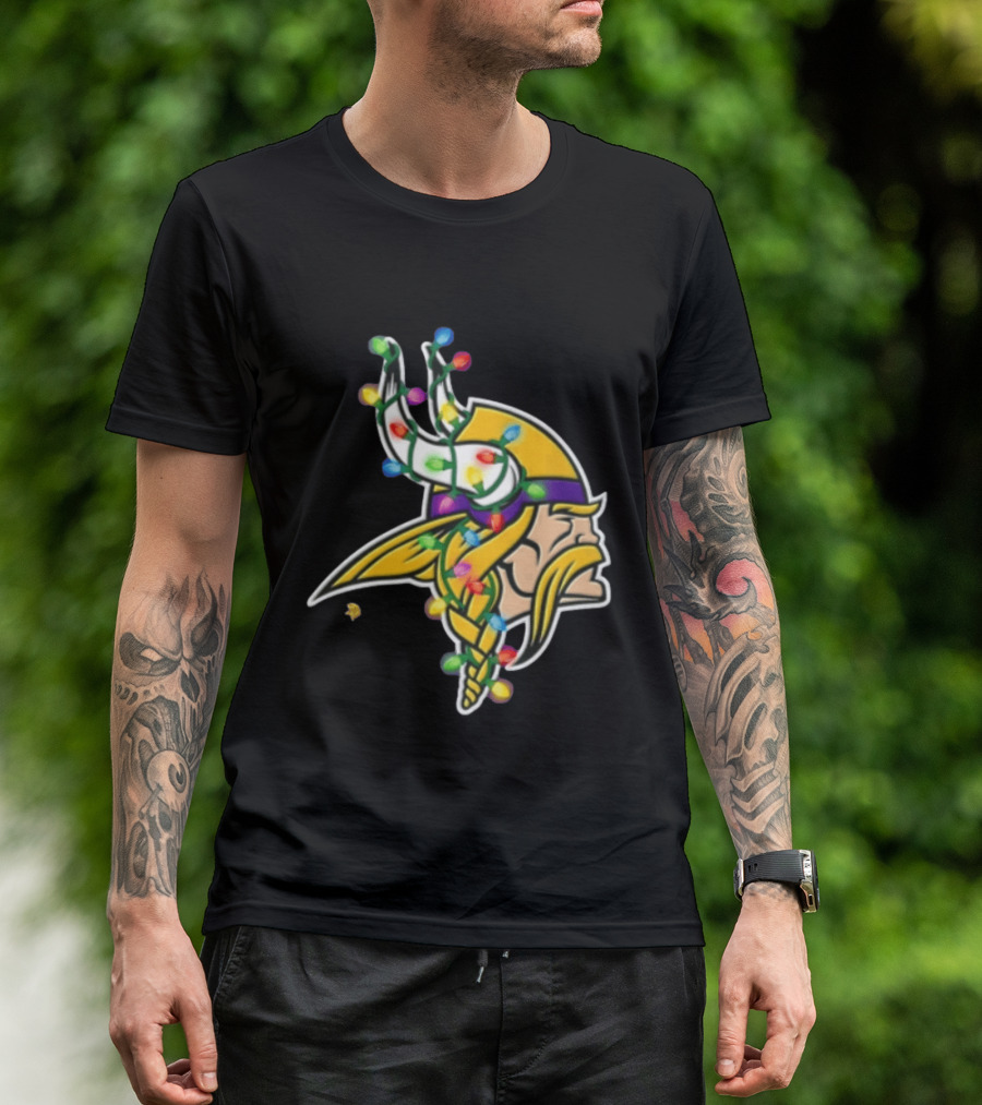 Minnesota Vikings Viking Head Christmas Lights Festive Decor T-Shirt