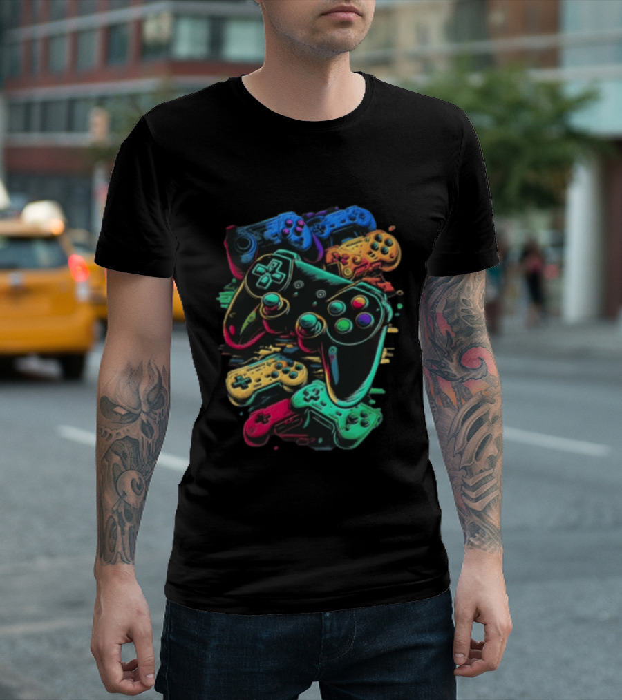 Colorful Retro Video Game Controllers Gaming Geek Collection T-Shirt