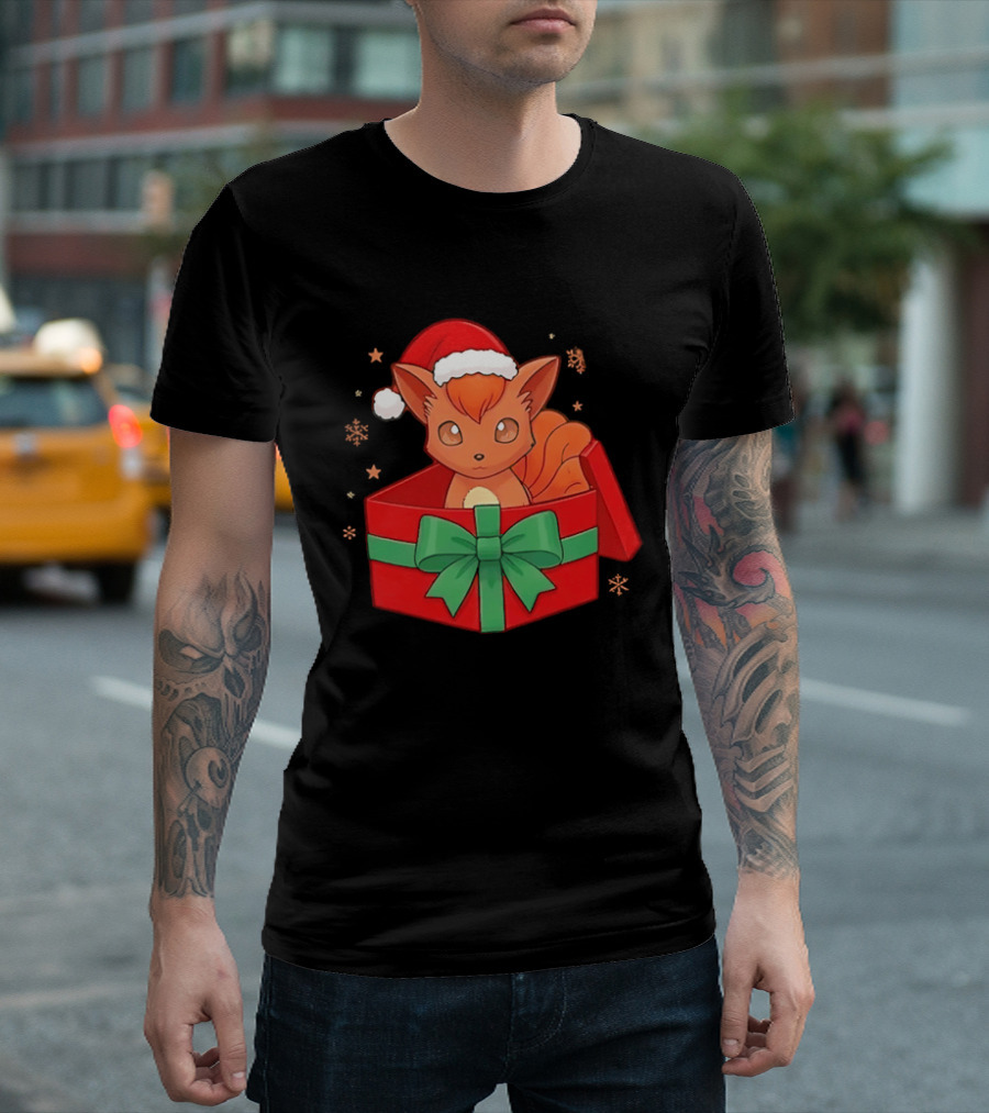 Vulpix Christmas Gift Box Pokemon Holiday Santa Hat T-Shirt