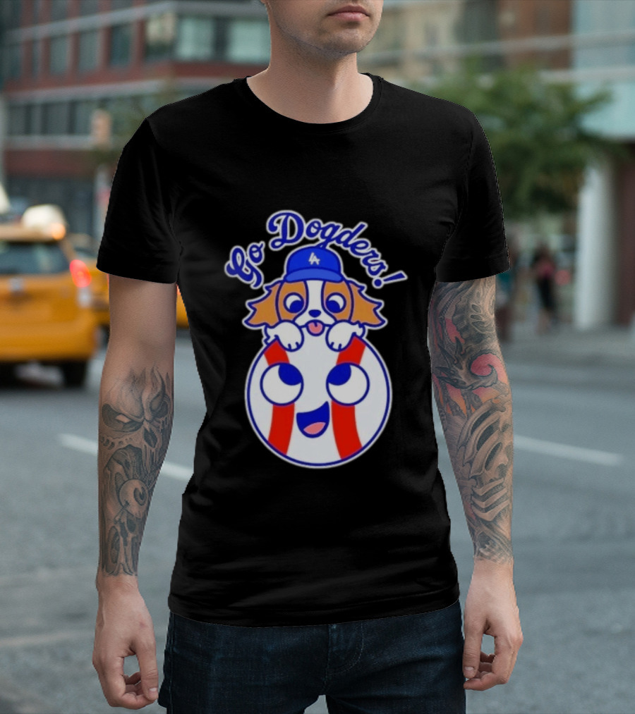Go Dodgers LA Baseball Puppy Los Angeles Dodgers Enthusiast Cartoon T-Shirt