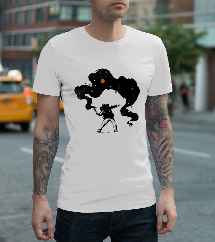 Astronaut Hurling Colorful Galaxy Nebula Space Visualization T-Shirt