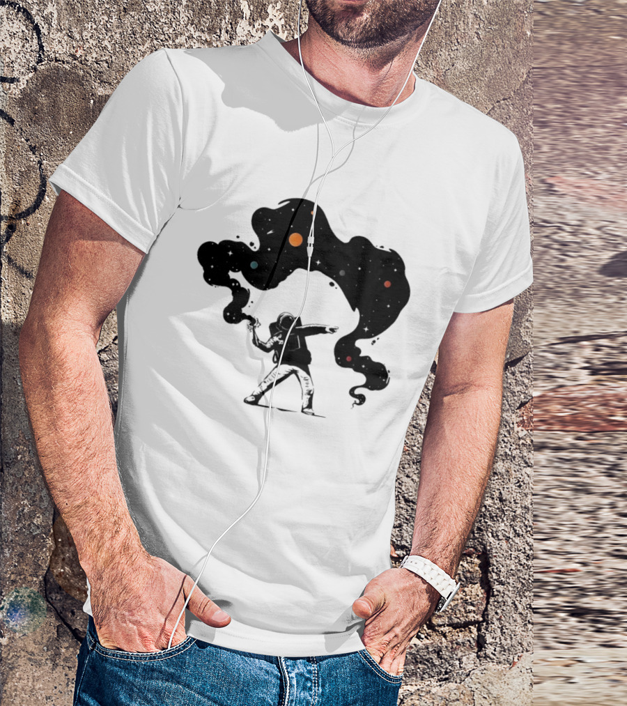 Astronaut Hurling Colorful Galaxy Nebula Space Visualization T-Shirt