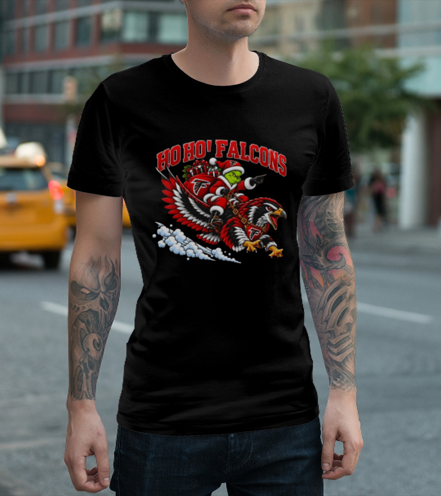 Ho Ho Falcons Grinch Santa Atlanta Christmas Football T-Shirt