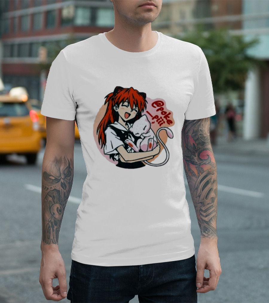 Asuka Langley Soryu With Mew Pokémon Evangelion Crossover @poke_piii T-Shirt