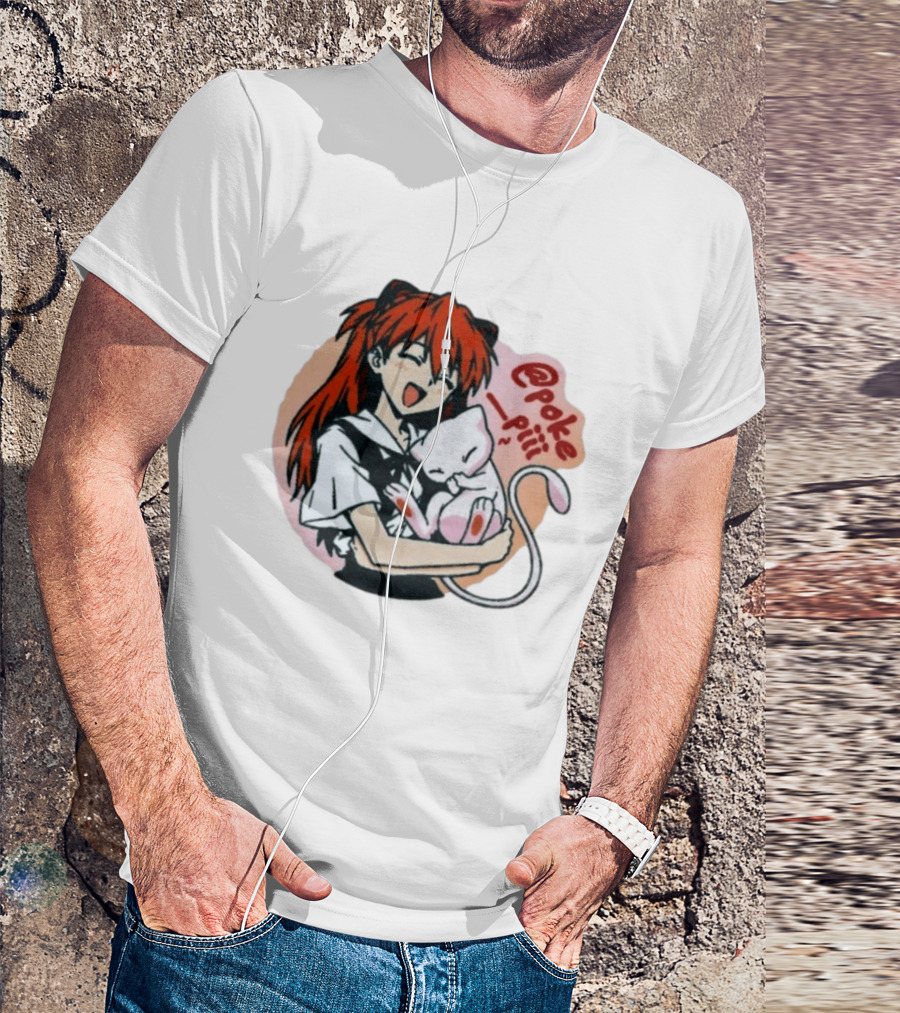 Asuka Langley Soryu With Mew Pokémon Evangelion Crossover @poke_piii T-Shirt