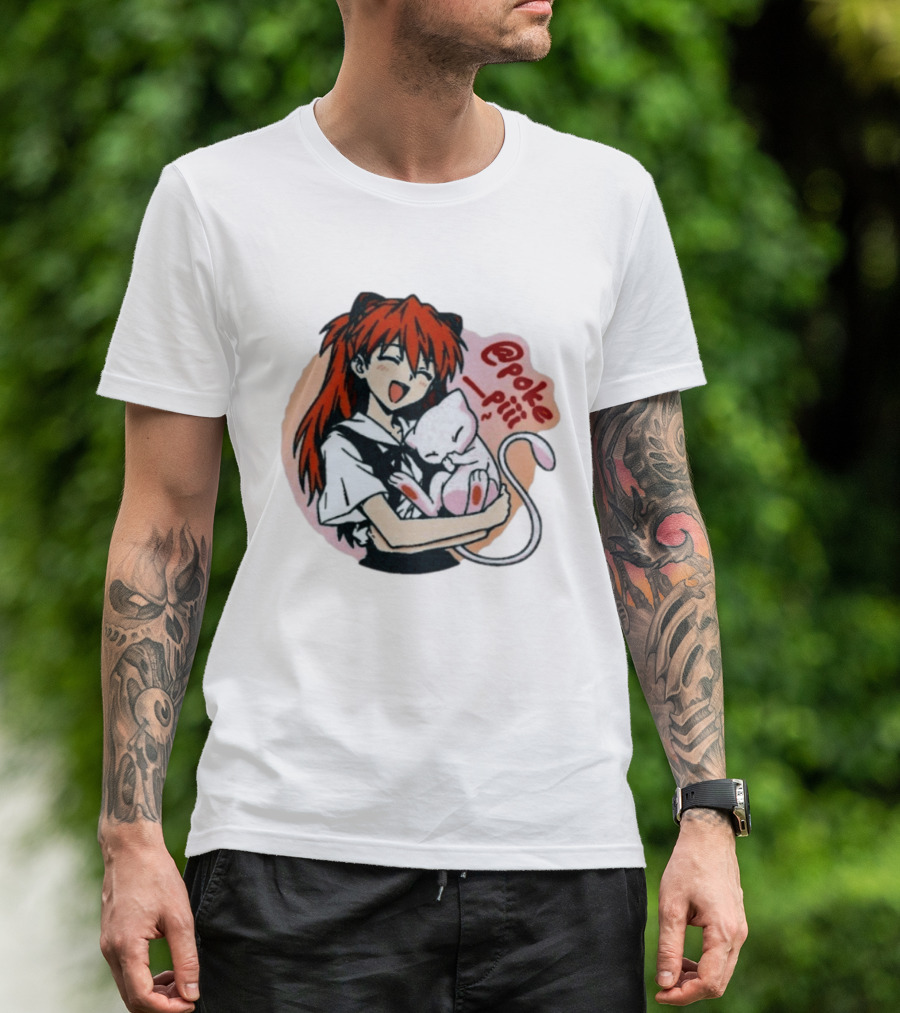 Asuka Langley Soryu With Mew Pokémon Evangelion Crossover @poke_piii T-Shirt