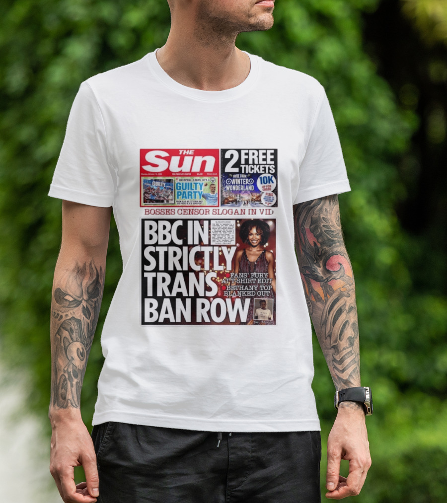 The Sun BBC In Strictly Trans Ban Row Bosses Censor Slogan Bethany Top Blanked Out T-Shirt
