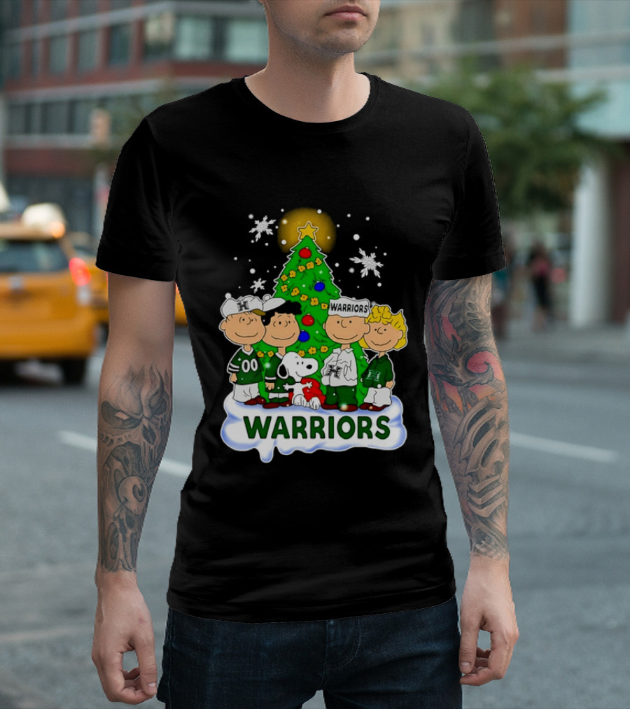 Peanuts Characters Hawaii Warriors Christmas Tree Snoopy Charlie Brown Holiday Snowflakes T-Shirt
