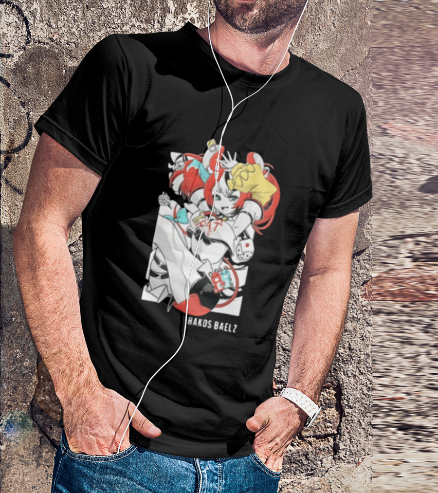 Hololive Hakos Baelz Anime Girl Red Hair Dice Playful Jumping T-Shirt