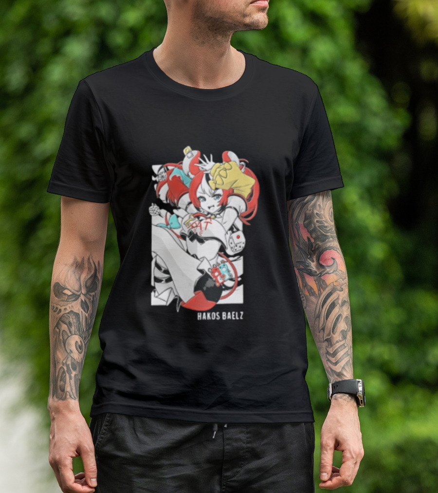 Hololive Hakos Baelz Anime Girl Red Hair Dice Playful Jumping T-Shirt