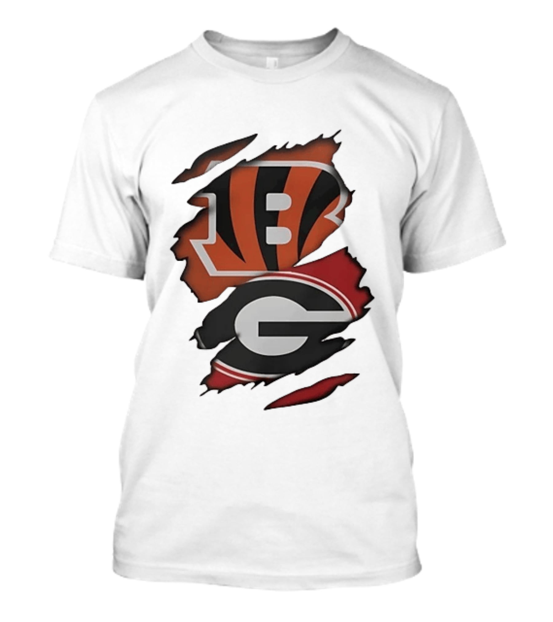 Cincinnati Bengals Georgia Bulldogs NCAA Torn Logos T-Shirt