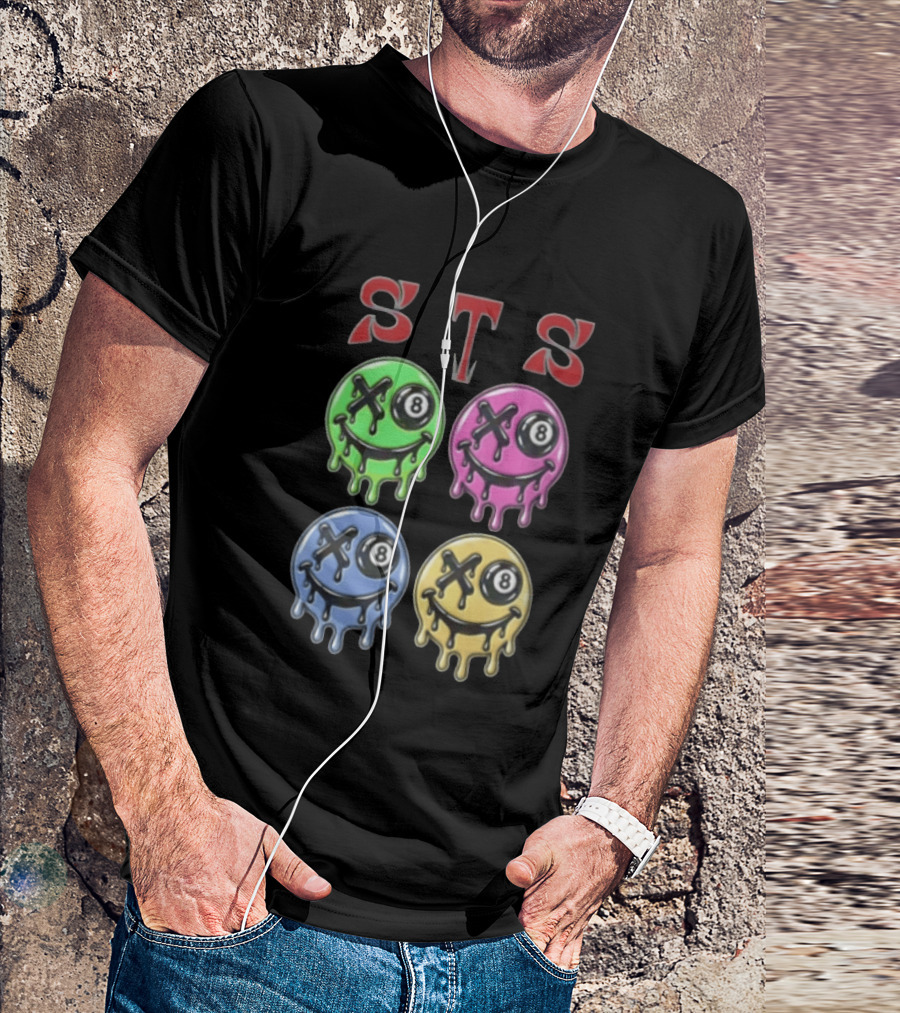 STS Four Melting Smiley Faces Eight Ball Eyes T-Shirt