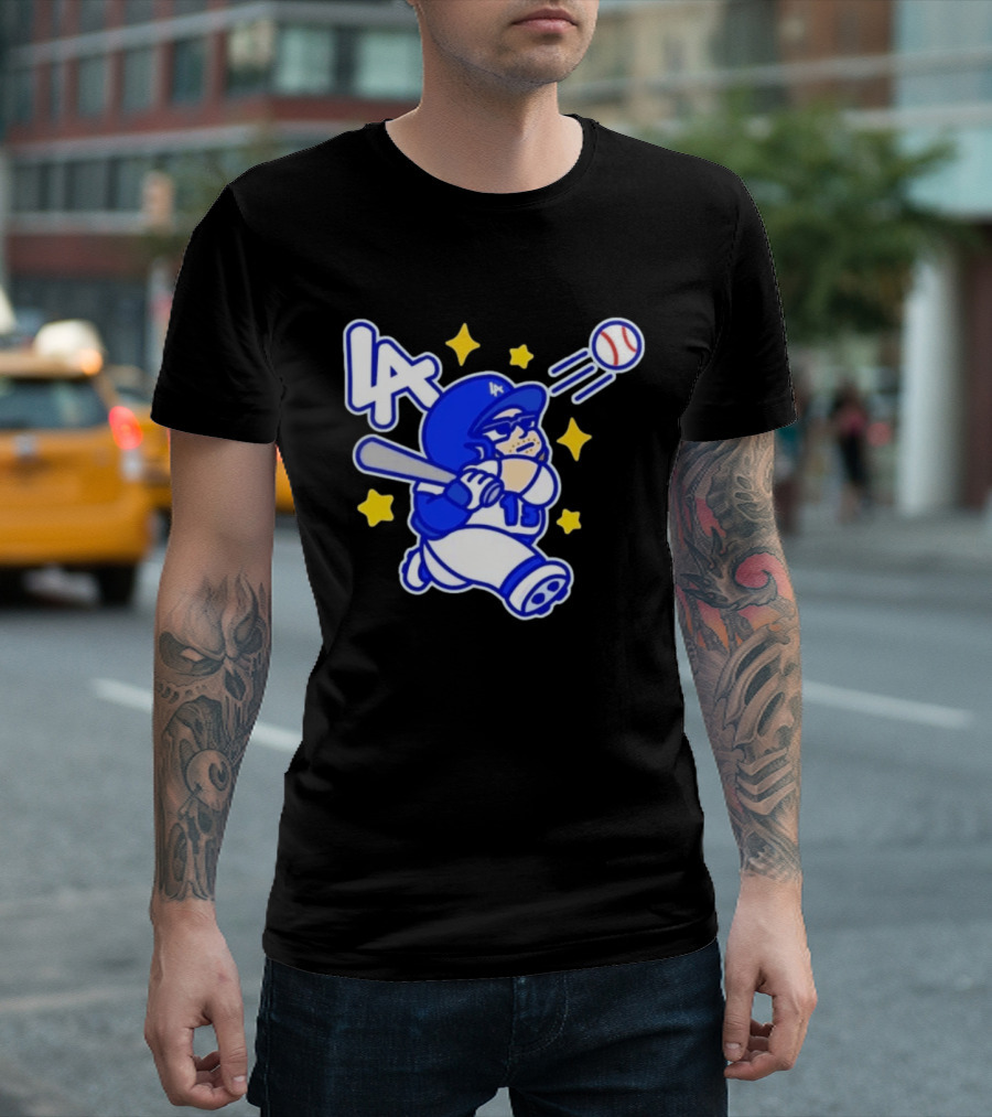 LA Dodgers No 15 Cartoon Player Baseball T-Shirt