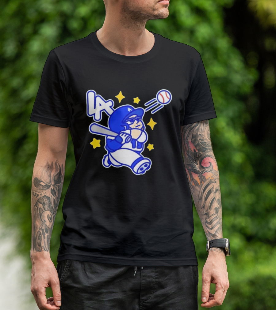 LA Dodgers No 15 Cartoon Player Baseball T-Shirt
