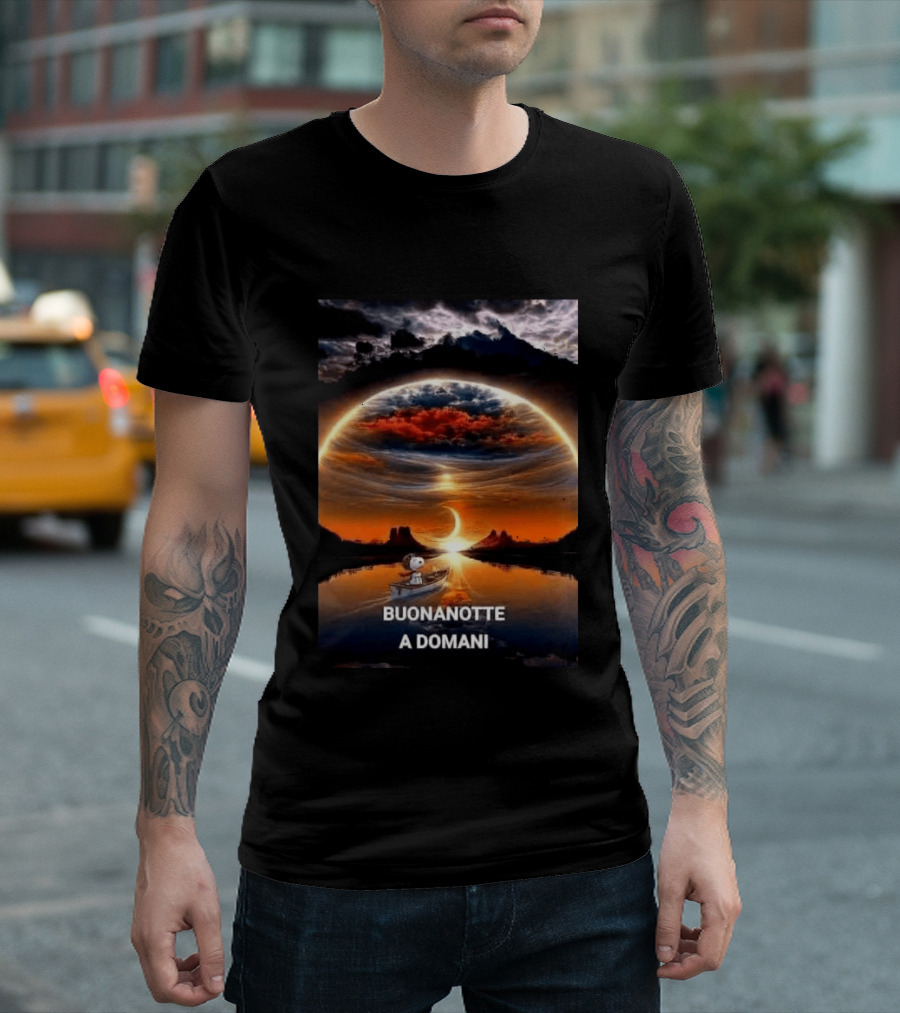 Snoopy Buonanotte A Domani Sunset Reflection T-Shirt