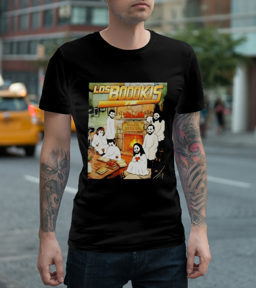 Los Boookis Badass Mexicans Marco Antonio Solis Halloween Fireplace Scene T-Shirt
