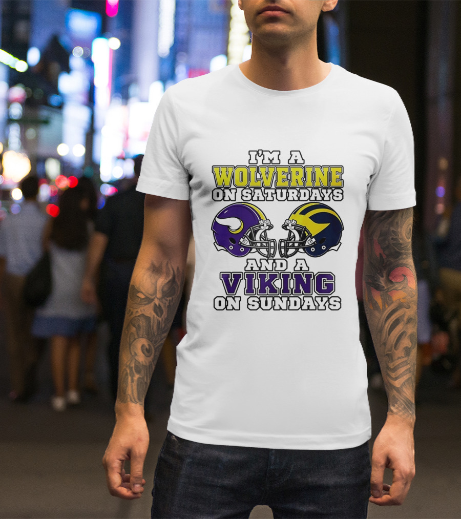 I'm A Wolverine On Saturdays And A Viking On Sundays Helmet T-Shirt