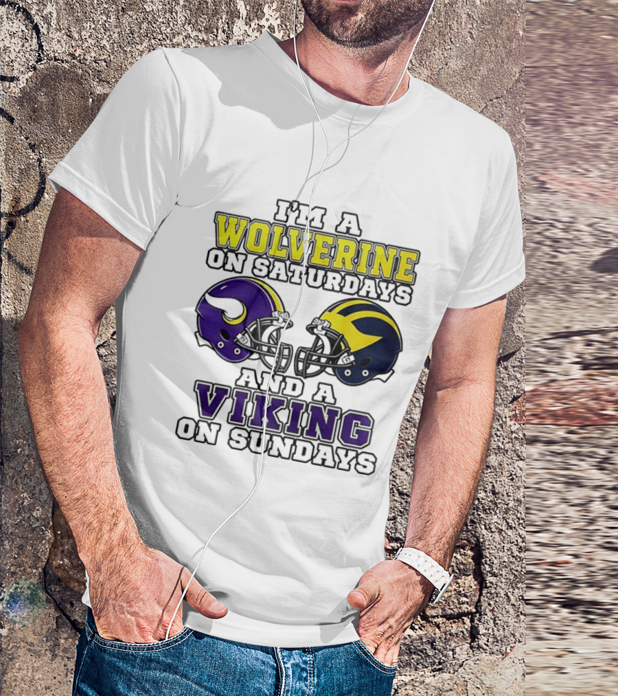 I'm A Wolverine On Saturdays And A Viking On Sundays Helmet T-Shirt