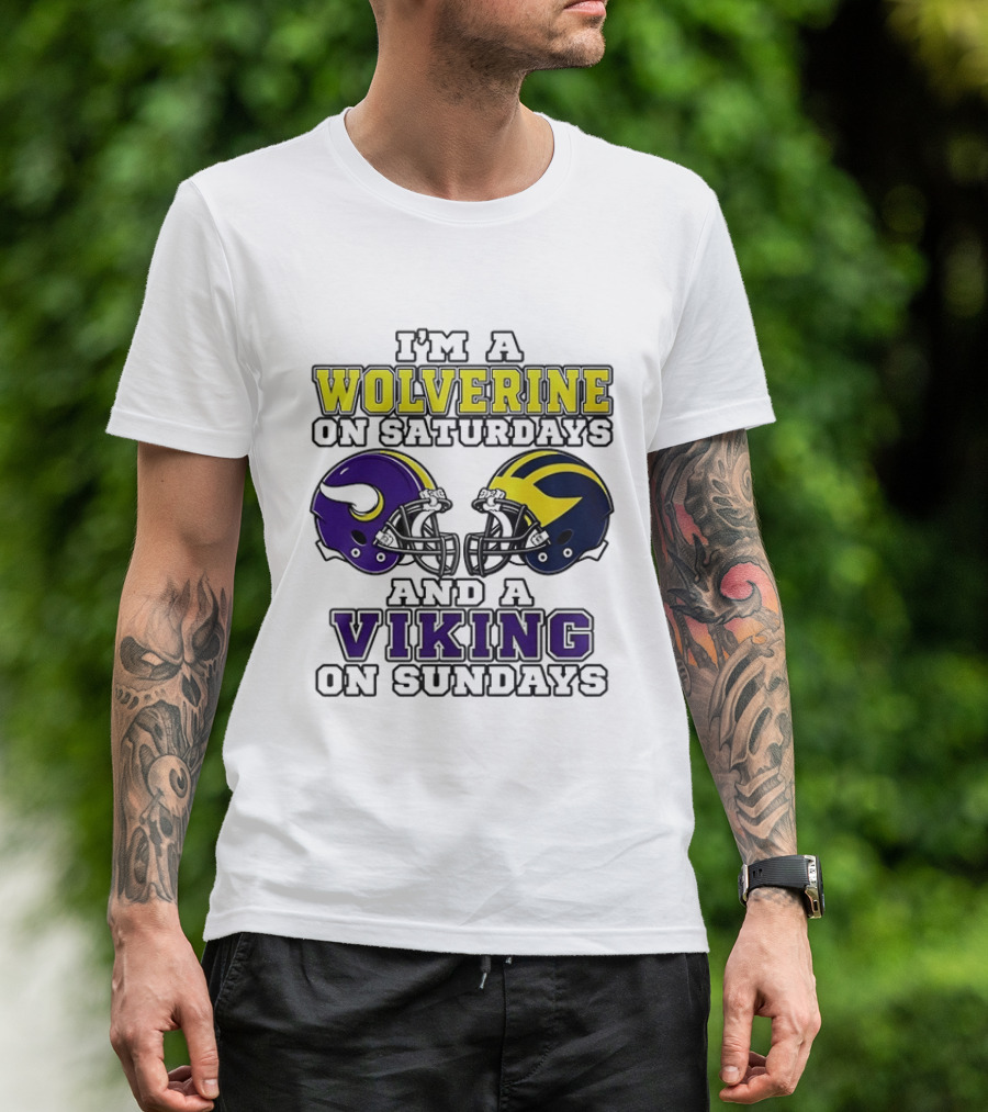 I'm A Wolverine On Saturdays And A Viking On Sundays Helmet T-Shirt