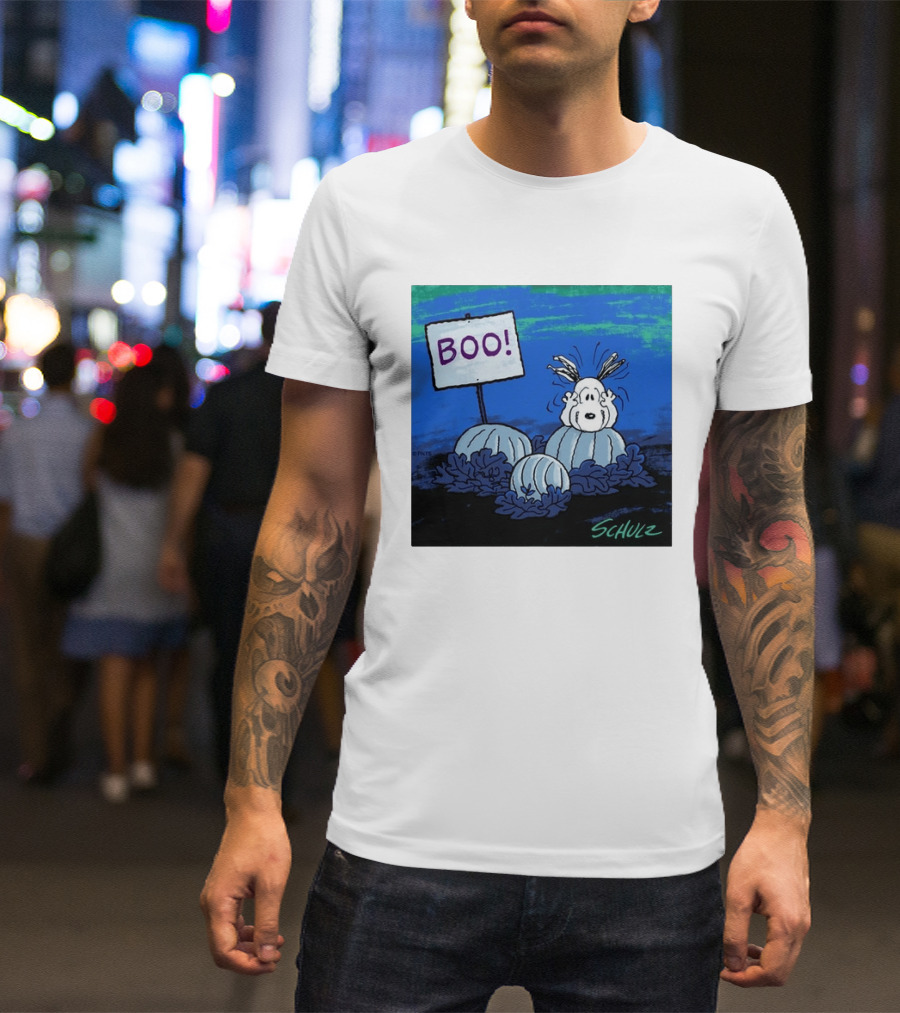 BOO Snoopy Pumpkin Patch Season Halloween Scene By Schulz T-Shirt