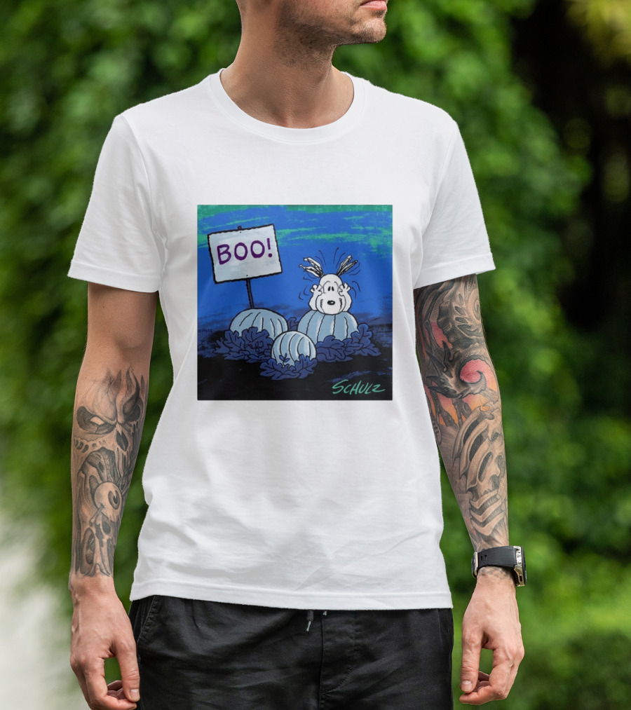 BOO Snoopy Pumpkin Patch Season Halloween Scene By Schulz T-Shirt