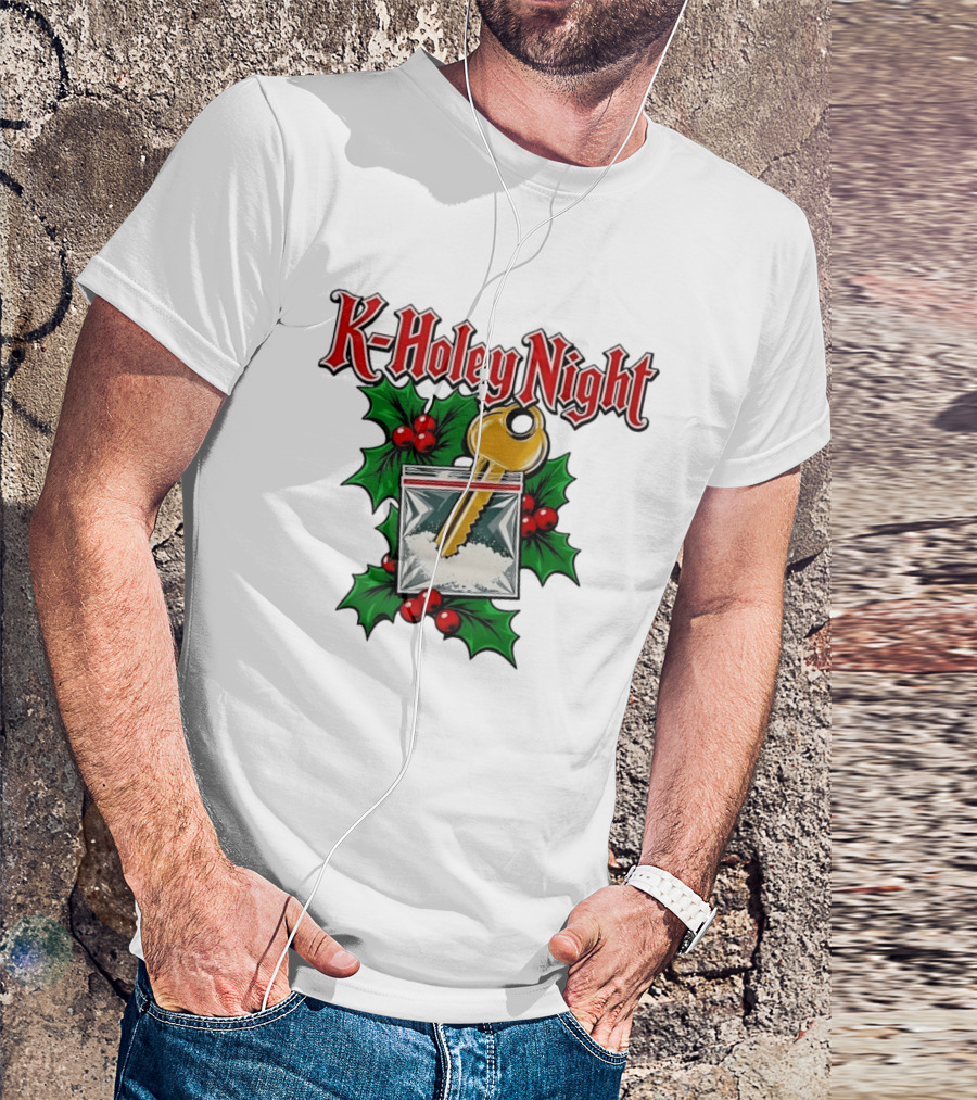 K Holey Night Christmas Holiday Festive Gold Key Holly Berries T-Shirt