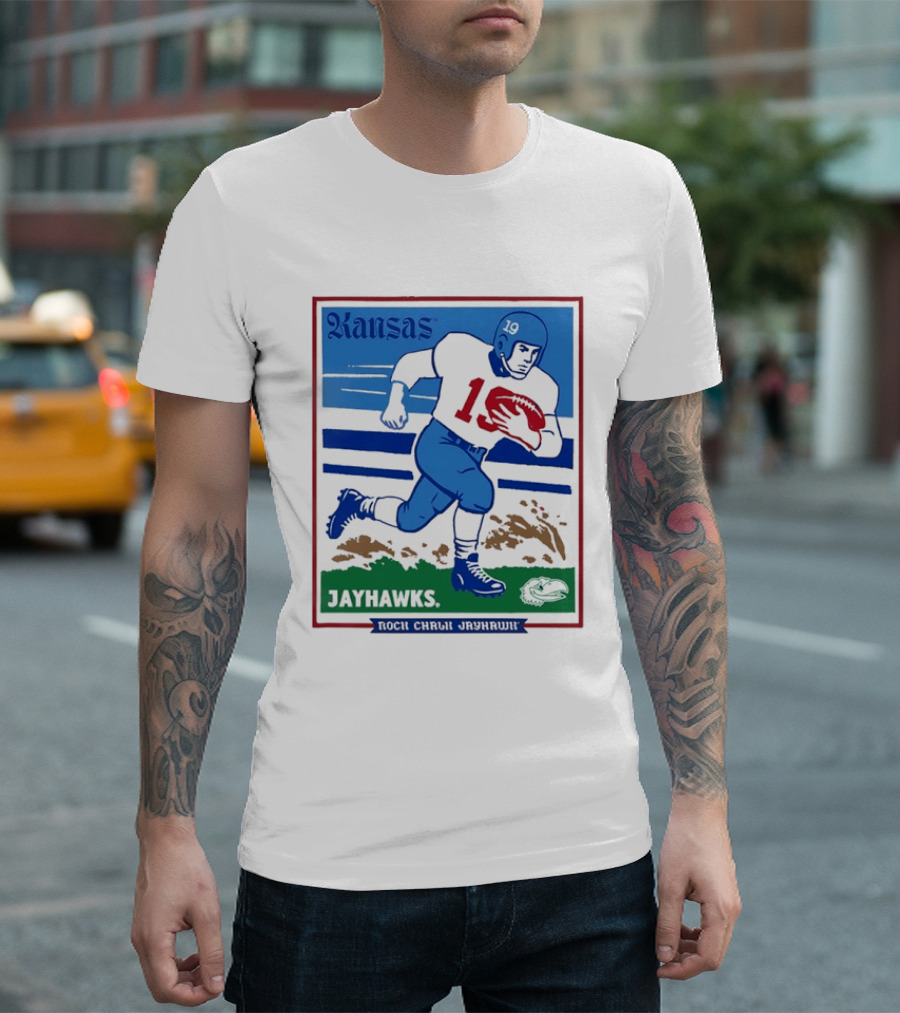 Kansas Jayhawks Rock Chalk Jayhawk Football Player 1950s T-Shirt
