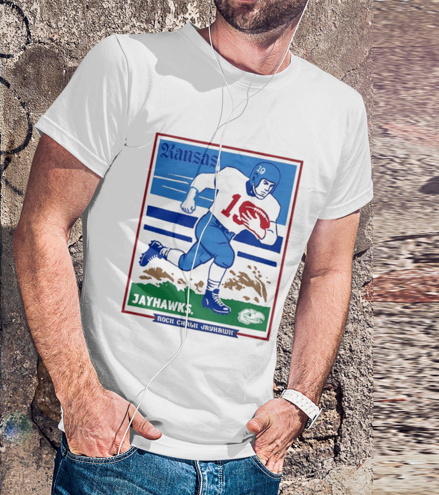 Kansas Jayhawks Rock Chalk Jayhawk Football Player 1950s T-Shirt