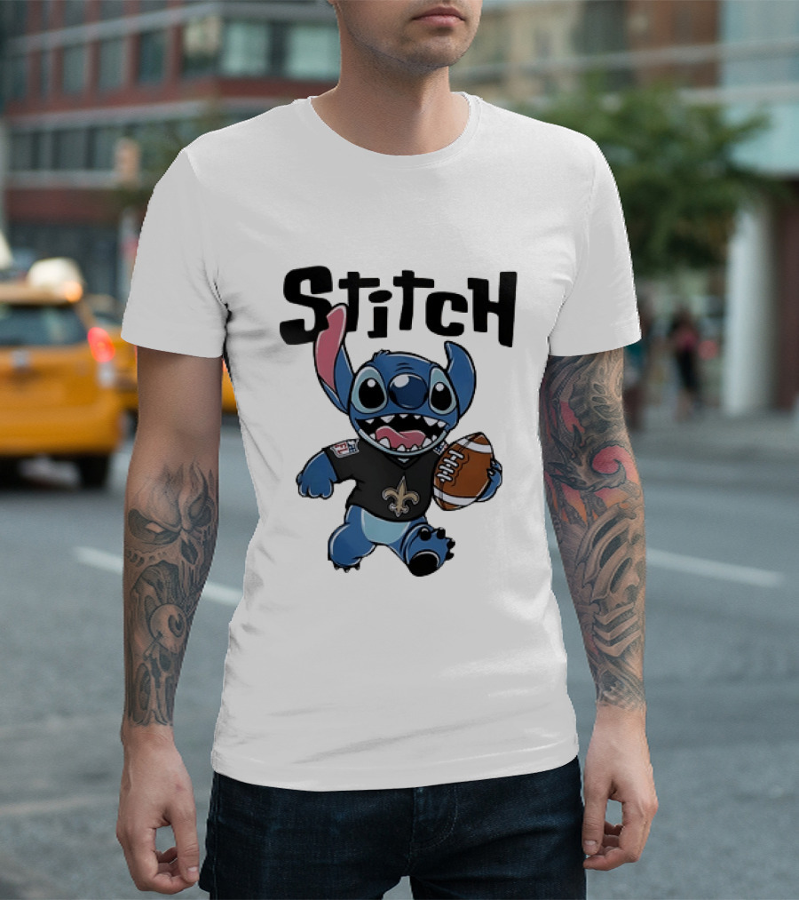 Stitch Carrying Football New Orleans Saints Disney T-Shirt