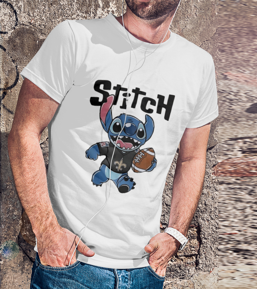Stitch Carrying Football New Orleans Saints Disney T-Shirt