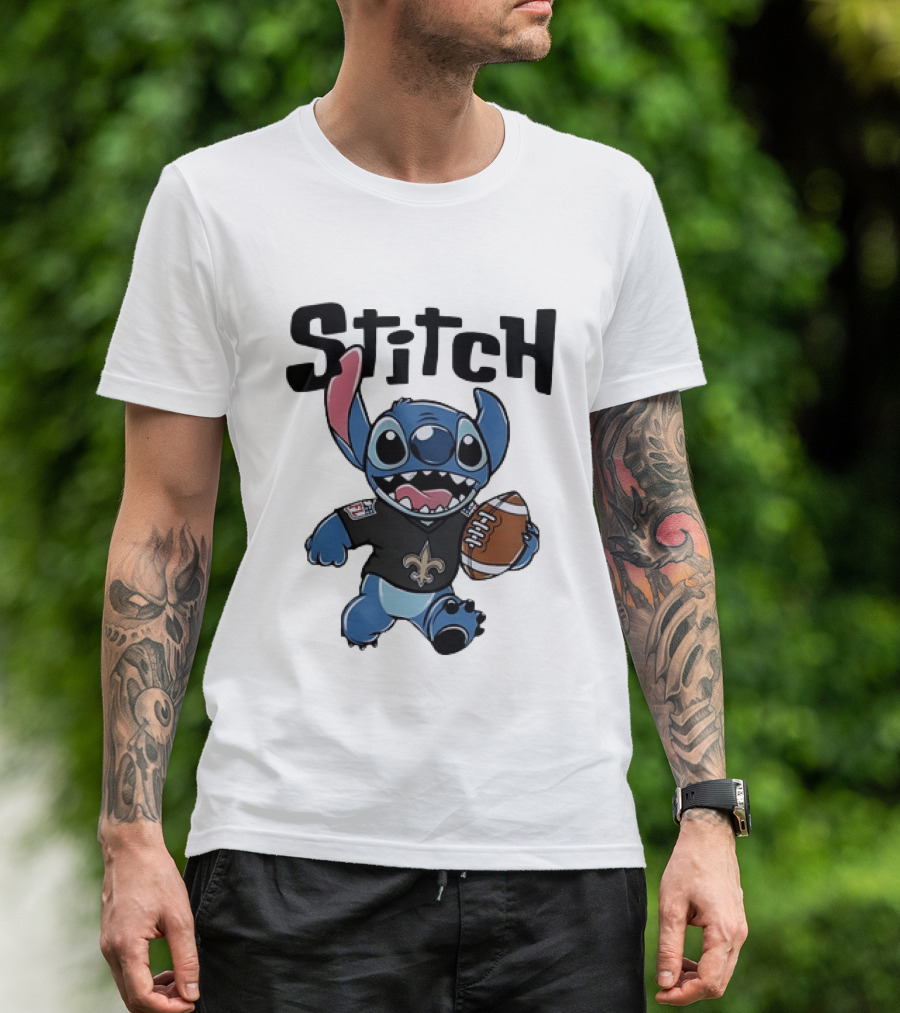 Stitch Carrying Football New Orleans Saints Disney T-Shirt