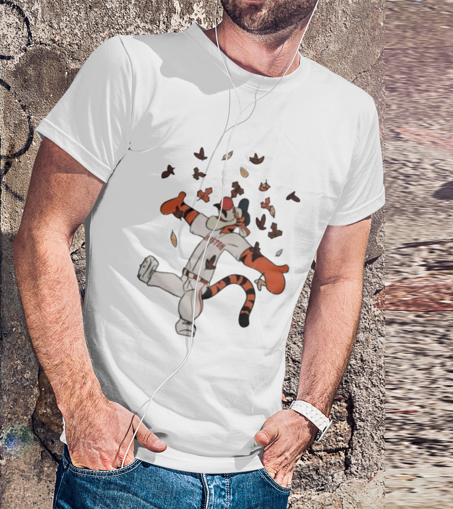 Tigger Boston Baseball Disney Winnie The Pooh Autumn Leaves T-Shirt